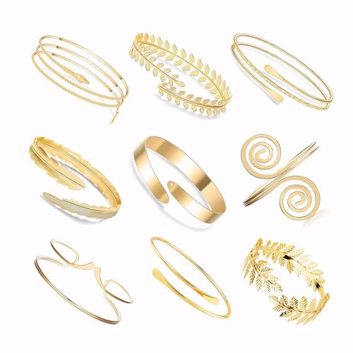 FDEETY Armband Schmuck 9 Stück Legierung Metall Elegantes Schlangenarmband Oberarmreif Set ideal für Festivals Partys und Alltagsschmuck (Gold) von FDEETY