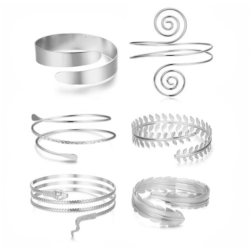 FDEETY Armband Schmuck Damen 6 Stück Legierung Metall Schlangenarmband Arm Cuff Punk Armreifen perfekt für Partys Festivals und Alltagsmode（Silber） von FDEETY