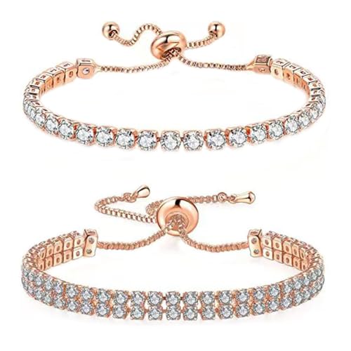 FDEETY Elegante Tennisarmband Kristall Armband Verstellbare Armkette Schmuck Damenarmband Glitzernd Armschmuck von FDEETY