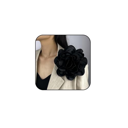 FDEETY Brosche Damen Zierliche Satin Samtstoff Elegante Große 7.8 Zoll Camellia Blume ideal für Bräute Besondere Anlässe Hochzeiten und Abendveranstaltungen(Schwarz) von FDEETY