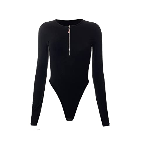 FDEETY Damen Body mit Langarm Rundhalsausschnitt Bodysuit Shirts Stringbody Overall Sexy Elegant Bodysuit Top von FDEETY