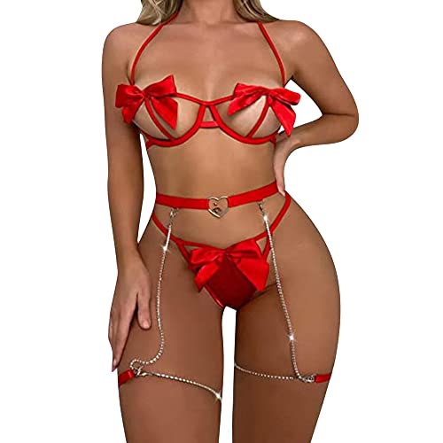 FDEETY Damen Erotic Dessous Set, 3 Stück Reizwäsche BH und Unterhose Sex Costumes Erotische Babydoll Sexy Lingerie Sets von FDEETY