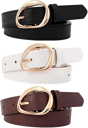 FDEETY Ovale Schnalle Gürtel Set Klassisch Dünn Damengürtel Elegant Taillengürtel Zeitlos Alltagsgürtel von FDEETY