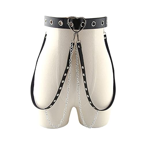 FDEETY Damen Punk Taillenkette Gürtel PU Leder Skinny Body Verstellbarer Gürtel mit Gothic Circle Body Accessoires für Cosplay Party von FDEETY