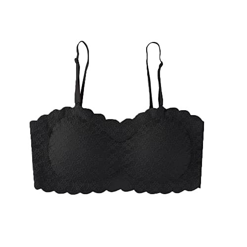 FDEETY Damen Spitze BHS mit Riemen Abnehmbare Padding Bandeau Nahtloser Strech Duenn Ohne Buegel Push up BH, Schwarz von FDEETY