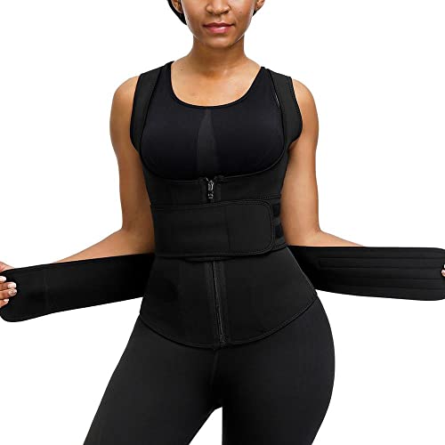 FDEETY Damen Sport Korsett Weste Waist Trainer Stark Formend Körperformer Mieder Verstellbarer Fitnessgürtel, Schwarz XXL von FDEETY