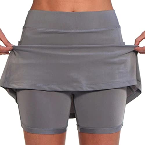 FDEETY Damen-Tennisröcke mit Taschen Athletic Golf Skort Activewear Eingebaute Shorts für Sport Running Gym Training (S, Grau) von FDEETY