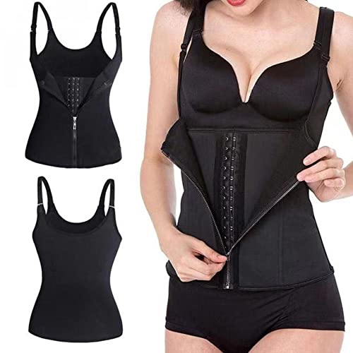 FDEETY Damen Waist Trainer Unterbrust Korsett Reißverschluss Taillenformer Figurformend Shaping Bodysuit Sport Korsett Verstellbar Schulterriemen, Schwarz XXL von FDEETY