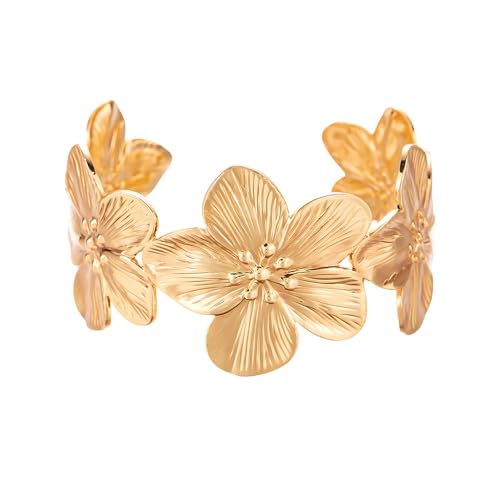 FDEETY Damenarmbänder Personalisierte Blumenarmbänder Strand Urlaubsschmuck Nische Offene Armbänder Accessoires Zwei Farben Erhältlich Modisch und Vielseitig（Gold） von FDEETY