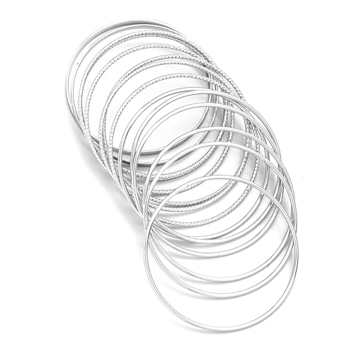 FDEETY 1Runde Armreifen Set Mehrschichtige Texturierte Armband Kollektion Stapelbare Metallringe Schmuck Accessoires von FDEETY