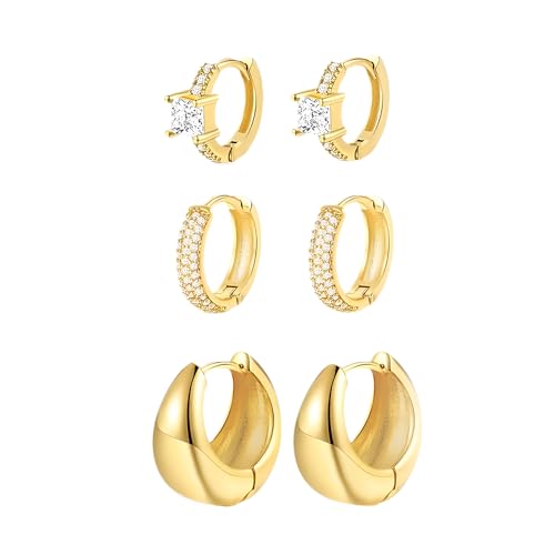 FDEETY 3 Paar Creolen Set Ohrringe Glänzend Huggie Hoop Ohrstecker Kristall Schmuck Damen Elegant von FDEETY