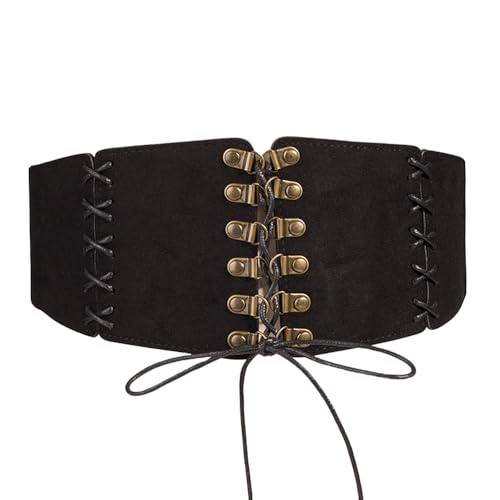 FDEETY Gürtel Damen Mode Echtes Leder Wildleder Elastischer Korsettgürtel mit Schleife ideal für Festtagsmode Abendveranstaltungen modebewusste Frauen(Schwarz) von FDEETY