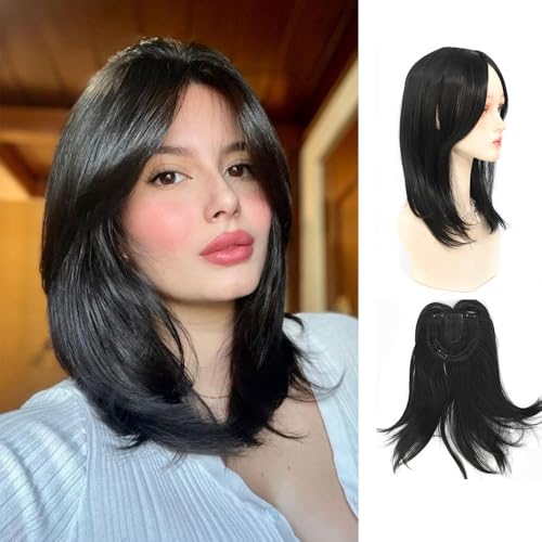 FDEETY Haarteil Damen Clip in Extensions Toppers with Pony Perücken Haarteile Hair Extensions Natürlich Gewellt Unordentlich Haarextension für Dünnes Haa von FDEETY