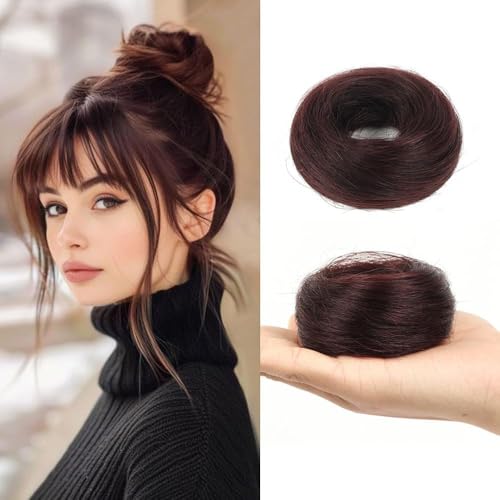 FDEETY Haarteil Mit Gummiband Dutt Haarteil Haargummi Mit Haaren Gelockt Synthetisch Haarverlängerung Haardutt Haarteile für Damen Mädchen(Dunkelbraun) von FDEETY