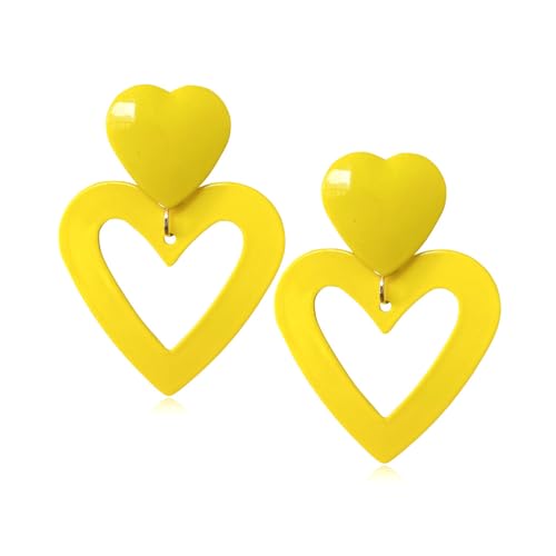 FDEETY Doppel Herz Ohrringe Perlmutt Optik Damen Schmuck Statement Ohrhänger Elegant Tropfen Ohrstecker von FDEETY
