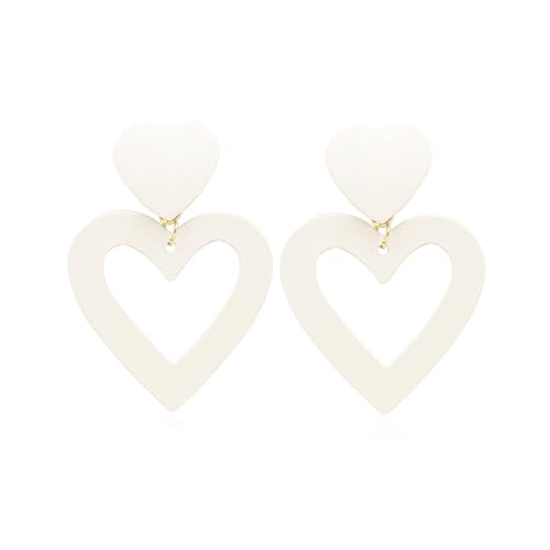 FDEETY Herz Ohrringe Mode für Damen Doppelherz Ohrringe Romantisch Herzform Ohrringe Valentinstag Geburtstag Schmuck Geschenke (Weiß) von FDEETY