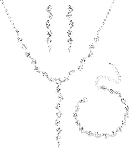 FDEETY Hochzeit Schmuckset für Damen Halskette Ohrringe Armband Set Schmuck Set mit Zirkonia Allergenfrei Hochzeitsschmuck für Braut Brautjungfern von FDEETY