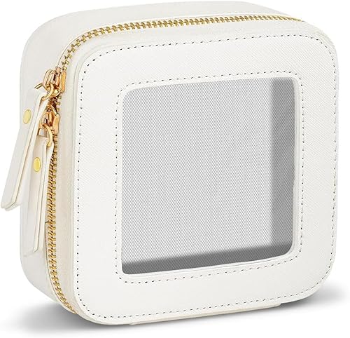 FDEETY Kleine Einseitig Transparent Kosmetiktasche Mini Make Up Tasche Damen Reise PU-Leder wasserdichte Kulturbeutel Aufbewahrungstasche Reisetasche Organizer mit Reißverschluss Blanc von FDEETY