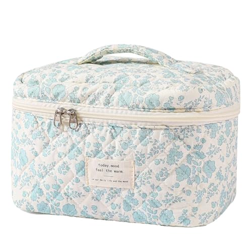 FDEETY Kosmetiktasche Damen Große Baumwolle Florale Schminktasche Kulturtasche Make Up Bag Cosmetic Bag Makeup Tasche für Reisen Blau FDEETY Kosmetiktasche Damen Große Baumwolle Florale Schminktasche Kulturtasche Make Up Bag Cosmetic Bag Makeup Tasche für Reisen Blau von FDEETY