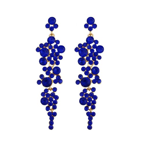 FDEETY Kronleuchter Tropfen Ohrringe Gold Rhinestone Legierungs Bolzen Ohrringe für Frauen Hypoallergene Lange Ohrstecker mit Cubic Zirkonia Hochzeit Braut Party Ohrschnuck(Blau) von FDEETY