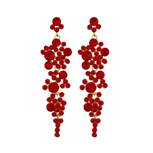 FDEETY Kronleuchter Tropfen Ohrringe Gold Rhinestone Legierungs Bolzen Ohrringe für Frauen Hypoallergene Lange Ohrstecker mit Cubic Zirkonia Hochzeit Braut Party Ohrschnuck(Rot) von FDEETY