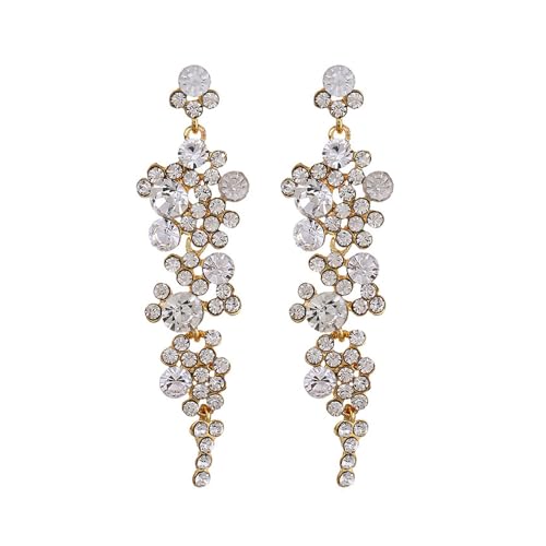 FDEETY Kronleuchter Tropfen Ohrringe Gold Rhinestone Legierungs Bolzen Ohrringe für Frauen Hypoallergene Lange Ohrstecker mit Cubic Zirkonia Hochzeit Braut Party Ohrschnuck(Weiß) von FDEETY