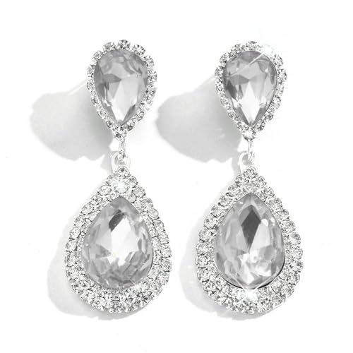 FDEETY Tropfenform Kristall Ohrringe Hängend Strass Ohrhänger Elegant Schmuck Damen Hochzeit Abendschmuck Luxus Accessoires von FDEETY