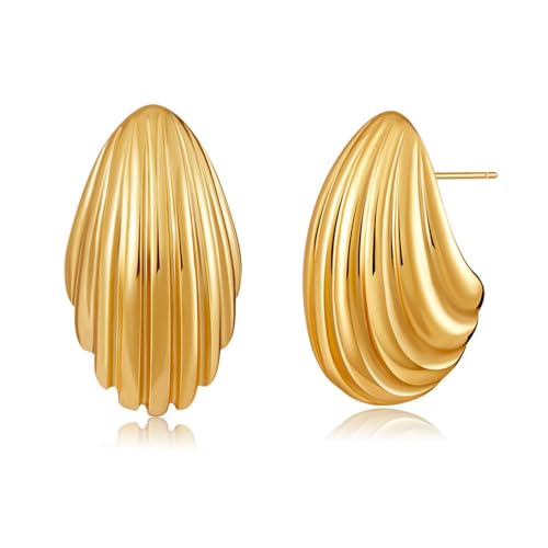FDEETY Muschelform Ohrringe 18k Gold Strukturierte Tropfen Ohrstecker Wellendesign Schmuck Damenohrringe von FDEETY