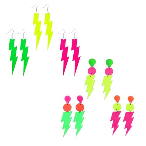 FDEETY Blitz Ohrringe Set Geometrisch Acryl Neon Statement Schmuck Retro Damen Hängeohrringe Auffällig von FDEETY