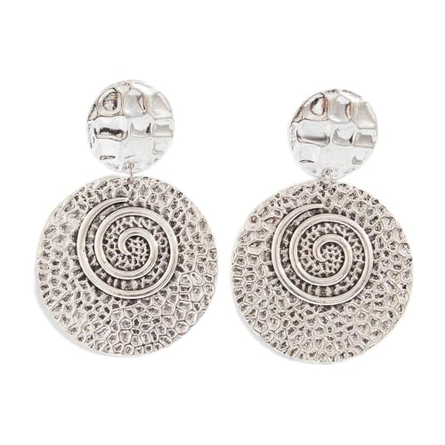 FDEETY Runde Spiralmuster Ohrringe Antik Silber Optik Strukturierte Oberfläche Boho Schmuck Statement Ohrhänger Vintage Stil von FDEETY