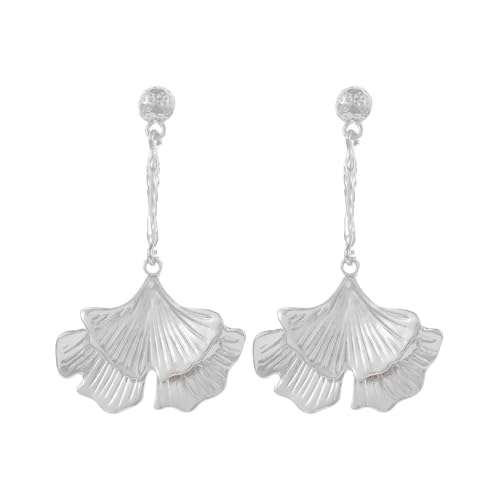 FDEETY Ohrringe Damen Ginkgo Biloba Lange Hängend Quasten Ohrringe Elegante Tropfen Statement Vintage Ohrstecker Schmuck Zubehör für Frauen Mädchen (Silber) von FDEETY