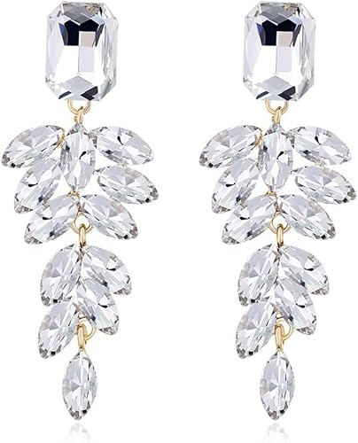 FDEETY Damen Kristall Ohrringe - Lange Quaste Baumeln für Hochzeit, Braut - Strass Modeschmuck (Weiß) von FDEETY