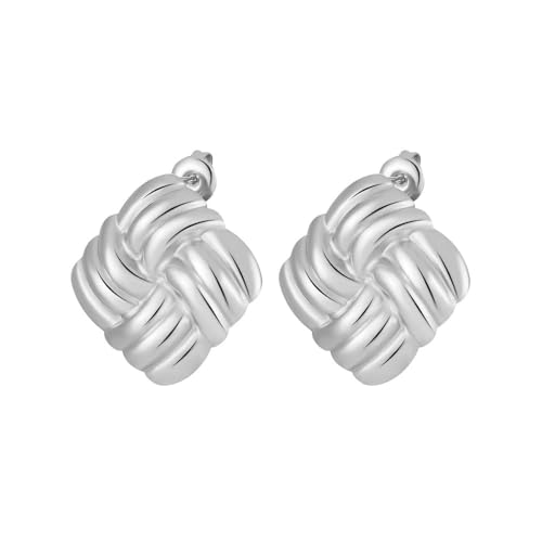 FDEETY Quadratische Knoten Ohrstecker Geometrische Ohrringe Silberfarbener Schmuck Damen Accessoires Metallisch Glänzend Elegant von FDEETY