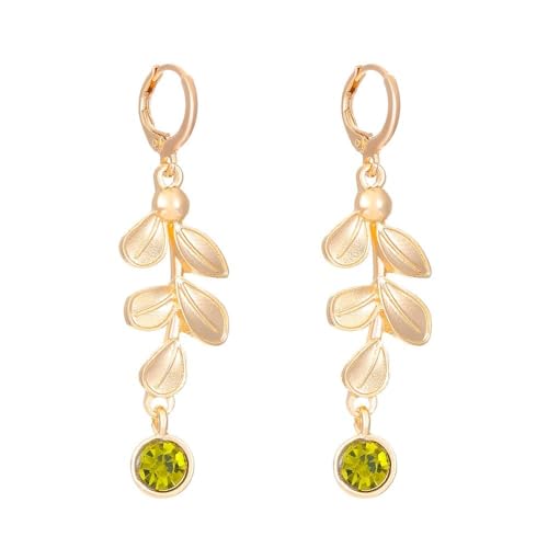 FDEETY Blatt Ohrringe Tropfen Damen Schmuck Kristall Anhänger Creolen Elegant Ohrhänger Goldfarben Olivenzweig Ohrstecker Hochwertig von FDEETY