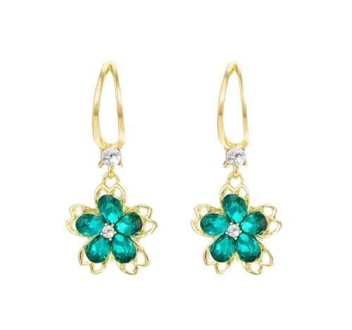 FDEETY Exquisite Ohrringe Gold mit Swarovski Kristallen Elegante Blumen-Design Creolen für Damen Perfekt für Festivals und besondere Anlässe(Blau) von FDEETY