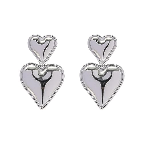 FDEETY Doppel Herz Ohrringe Metall Glänzend Ohrstecker Damen Schmuck Statement Tropfen Herzform Elegant Hochwertig von FDEETY