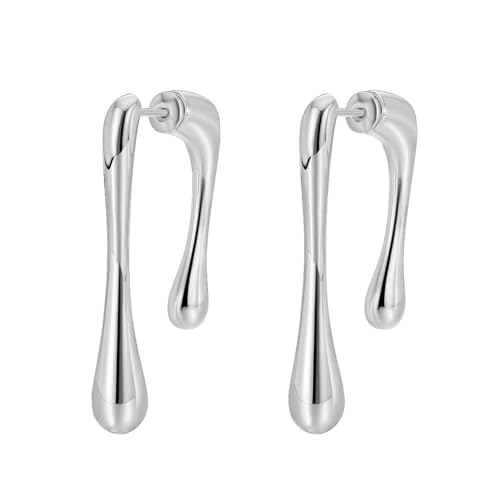 FDEETY Asymmetrische Tropfen Ohrhänger Silberfarben Geometrische Ohrringe Minimalistischer Schmuck Elegante Creolen Damen Accessoires von FDEETY