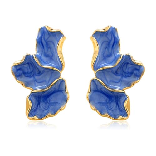 FDEETY Maple Leaf Flower Ohrringe - Bunte Blütenblatt-Ohrstecker, Übertriebene Blumen, Mode Unregelmäßige Schmuck Für Frauen Und Mädchen, Blau von FDEETY