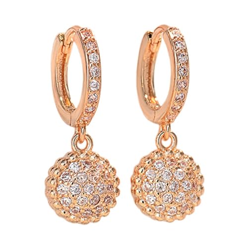 FDEETY Runde Creolen Ohrringe Zirkonia Kugel Anhänger Kupfer 18k Beschichtung Hochwertige Schmuck Damen Elegant von FDEETY