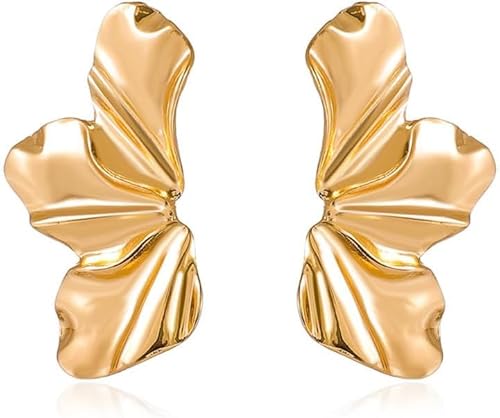 FDEETY Ohrringe Retro Übertriebene Blumen Ohrstecker Mode Matte Unregelmäßige Blütenblatt Ohrringe Schmuck Für Frauen Und Mädchen (Gold) von FDEETY
