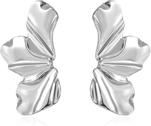 FDEETY Ohrringe Retro Übertriebene Blumen Ohrstecker Mode Matte Unregelmäßige Blütenblatt Ohrringe Schmuck Für Frauen Und Mädchen (Silber) von FDEETY