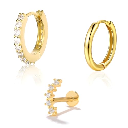 FDEETY 3er Set Creolen Ohrringe Damen Huggie Hoops Klassisch Elegant Schmuck Hochwertig Edelstahl Glänzend Zeitlos Kreisform Verschiedene Größen von FDEETY