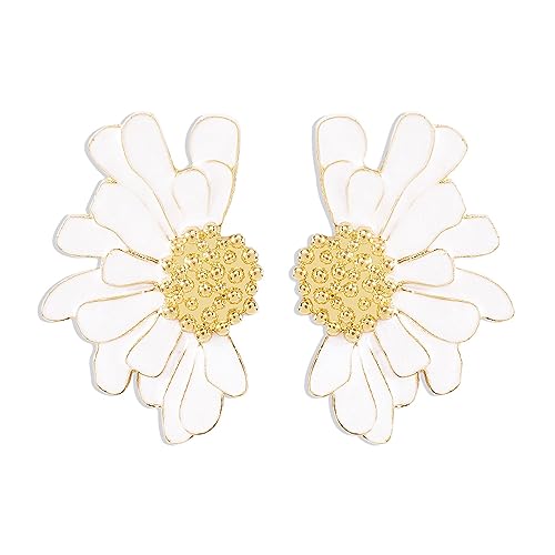 FDEETY Ohrringe Vintage Blumen Ohrstecker übertriebene übergroße Gänseblümchen Ohrringe Schmuck Geschenke für Frauen und Mädchen (Weiß) von FDEETY