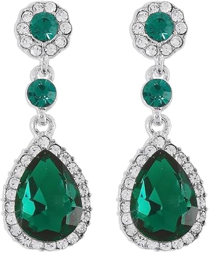 FDEETY Ohrringe Wassertropfen Teardrop Kristall für Damen Hypoallergen Hängende mit Tropfenschliff Edelsteine Zirkonia Ohrringe Lange Baumelnde Ohrstecker Hochzeit Partei Abschlussball(Grün) von FDEETY