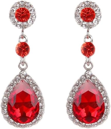FDEETY Ohrringe Wassertropfen Teardrop Kristall für Damen Hypoallergen Hängende mit Tropfenschliff Edelsteine Zirkonia Ohrringe Lange Baumelnde Ohrstecker Hochzeit Partei Abschlussball(Rot） von FDEETY