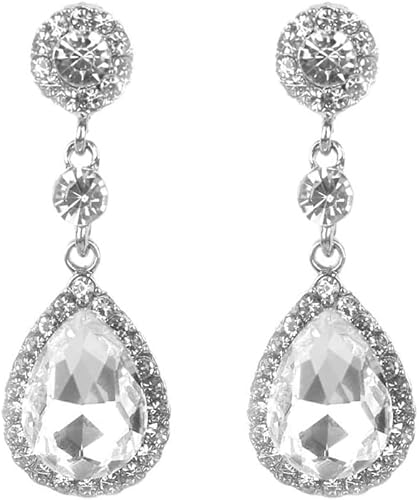 FDEETY Ohrringe Wassertropfen Teardrop Kristall für Damen Hypoallergen Hängende mit Tropfenschliff Edelsteine Zirkonia Ohrringe Lange Baumelnde Ohrstecker Hochzeit Partei Abschlussball(Weiß) von FDEETY