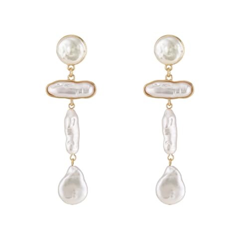 FDEETY Gewellte Ohrringe mit Süßwasserperlen Anhänger Damen Schmuck Handgefertigt Elegante Tropfen Ohrhänger Creolen FDEETY Gewellte Ohrringe mit Süßwasserperlen Anhänger Damen Schmuck Handgefertigt Elegante Tropfen Ohrhänger Creolen von FDEETY