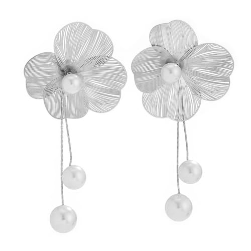FDEETY Blumen Ohrringe Perlen Quaste Schmuck Damen Ohrstecker Elegant Hochzeit Accessoires Handgefertigt Statement Ohrhänger Lang von FDEETY