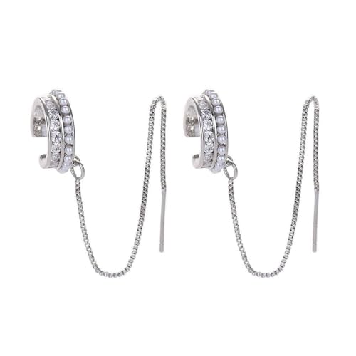 FDEETY Gedrehte Ohrklemme Quaste Ohrringe Kristall Perlen Schmuck Elegante Damen Accessoires Kette Ohrstecker von FDEETY