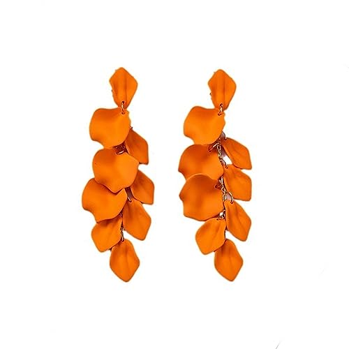 FDEETY Rosenblatt Ohrringe für Damen - Mehrstufige Acryl Blütenblatt Baumeln Ohrringe, Elegant Tropfen Statement Quaste Blumen (Orange) von FDEETY
